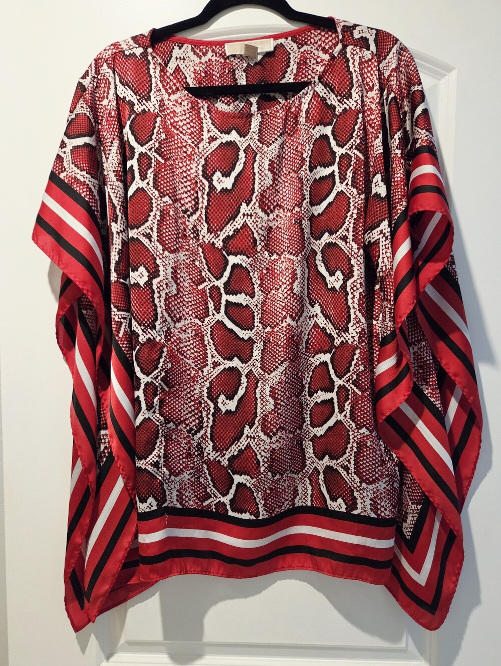 Michael Kors Red Snake-Print Tunic with Stripe Trim